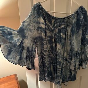Cato’s tye-dyed denim shirt, size 18/20w, ruffled sleeves